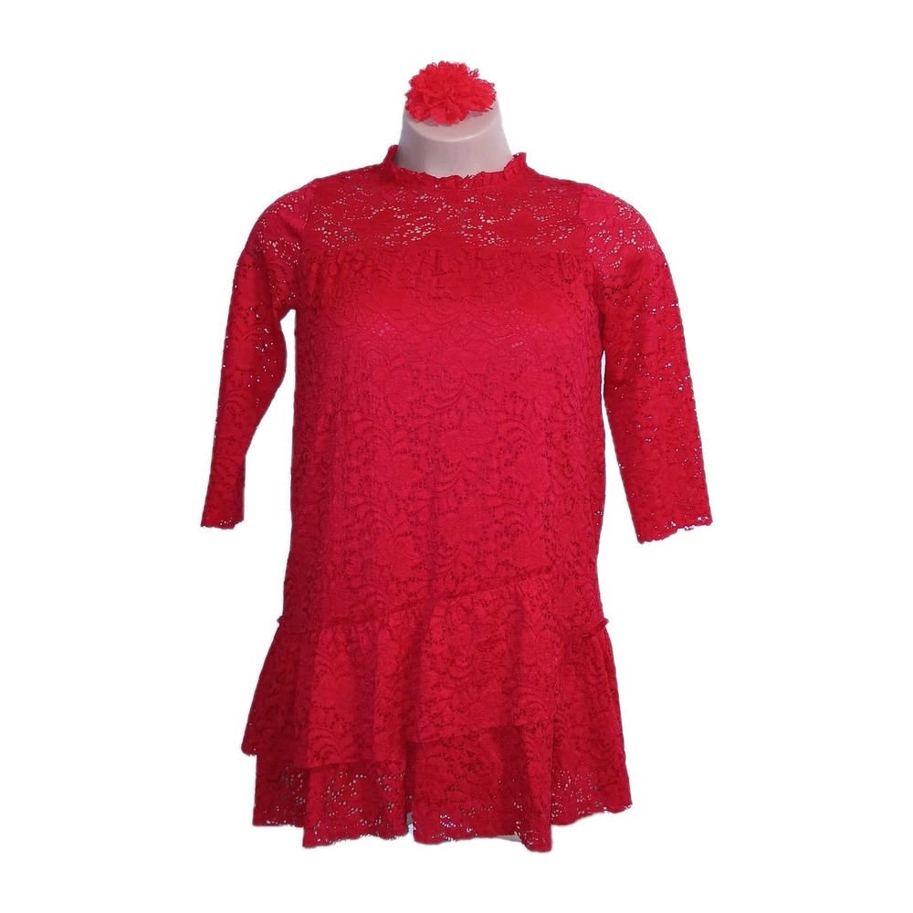 Zara Women Lace Frill Mini Dress Small Red Valentine Ruffle Cottagecore Romantic